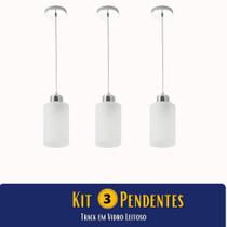 Kit 3 Pendentes/Luminárias Track em Vidro Leitoso 1xE27 - Startec