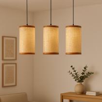 Kit 3 Pendentes Palha Sintético 30x17cm Para Sala, Quarto, Cozinha, Ambiente Moderno, Decoração moderna