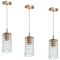 Kit 3 Pendentes Redondo Clearcrillic Cristal Acrílico Cobre