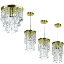 Kit 3 Pendentes Spark + Lustre Plafon Manucrillic Dourado Kit 3 Pendentes Spark + Lustre Plafon Manucrillic Dourado
