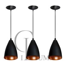 Kit 3 Pendentes Vegas (preto Textura / Bronze) - GL ILUMI