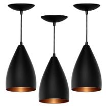 Kit 3 Pendentes Vegas (Preto Textura / Bronze)