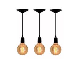 Kit 3 Pendentes Vintage Luminária Retro Lustre Arandela - Sala Cozinha Loja Shopping Restaurante Kit 3 Pendentes Vintage Luminária Retro Lustre Arandela - Sala Cozinha Loja Shopping Restaurante