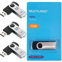 Kit 3 Pendrive Multilaser 32gb 2.0 Preto Atacado Twist Pd589 Alta Velocidade