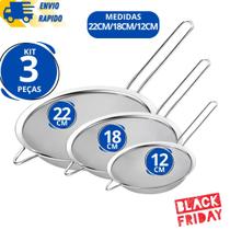 Kit 3 Peneira Inox 22Cm 18Cm 12Cm Coar Suco Polvilhar Para Filtrar Alta Qualidade Restaurante