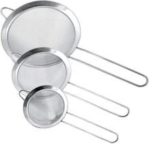 Kit 3 Peneiras Coador em Aço Inox de Cozinha 8cm 10cm 12cm Kit 3 Peneiras Coador em Aço Inox de Cozinha 8cm 10cm 12cm