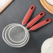 Kit 3 Peneiras Coador Inox Cabo Plástico Tamanhos Variados Kit 3 Peneiras Coador Inox Cabo Plástico Tamanhos Variados
