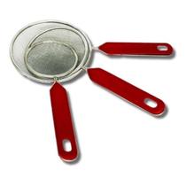Kit 3 Peneiras em Metal com Cabo Vermelho 8 10 e 12cm