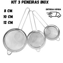 Kit 3 Peneiras P M G Aço Inox Luxo Utensílios De Cozinha