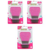 Kit 3 Pente Fino Inox Rosa Piolhos e Lêndeas - Dr. Pentinho