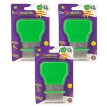 Kit 3 Pente Fino Inox Verde Piolhos e Lêndeas - Dr. Pentinho