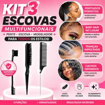 Kit 3 Pentes de Penteados Escova Escovinha Pente Baby Hair Sobrancelha Cabelo Lace Kit 3 Pentes de Penteados Escova Escovinha Pente Baby Hair Sobrancelha Cabelo Lace