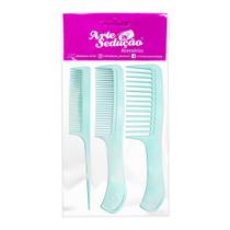 Kit 3 Pentes de Plástico para Cabelos Pequeno Médio Grande