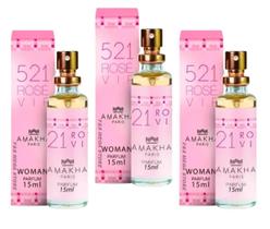 Kit 3 Perfume 521 Vip Rose Feminino Amakha Paris Bolso Bolsa