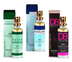 Kit 3 Perfume Feminino Amakha Aguas Marinhas Angelina DB Kit 3 Perfume Feminino Amakha Aguas Marinhas Angelina DB