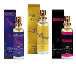 Kit 3 Perfume Feminino Amakha Luxuria Lady Money Escandalosa