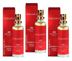 Kit 3 Perfume Feminino Elegance Vermelho Amakha Paris 15ml