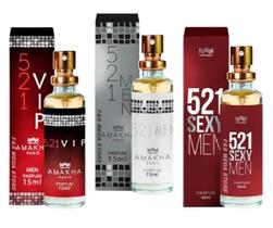 Kit 3 Perfume Masculino 521 Vip Men Sexy Amakha Paris Bolso