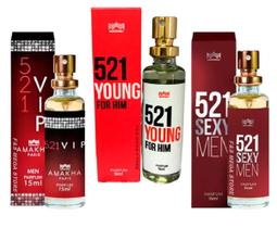 Kit 3 Perfume Masculino 521 Vip Men Young Him Sexy Amakha