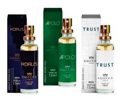 Kit 3 Perfume Masculino Amakha Paris Kouros Apolo Trust