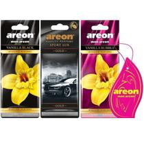 Kit 3 Perfumes Carro Areon Vanilla Black, Lux Gold, V.Bubble