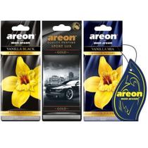 Kit 3 Perfumes Carro Areon Vanilla Black,Lux Gold,Vanillamia