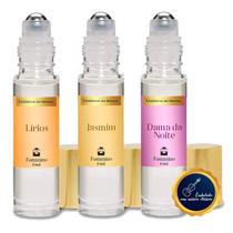 Kit 3 Perfumes Roll On Dama Da Noite, Jasmim E Lírios - 10Ml