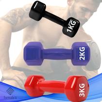 Kit 3 Pesos Halteres Sextavados Peso Academia Treino em Casa com Suporte Halter 12Kg