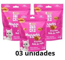 KIT 3 Petisco Snack Quatree Gatos Nuggets Frango Bola de Pelo 60g SABORES KIT 3 Petisco Snack Quatree Gatos Nuggets Frango Bola de Pelo 60g SABORES