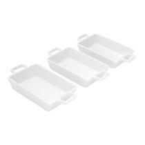 Kit 3 Petisqueiras Porcelana Retangular Branco 15,5X8X2,5 Cm