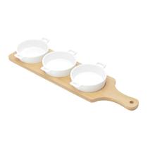 Kit 3 Petisqueiras Redonda Porcelana Tábua Bambu Bon Gourmet