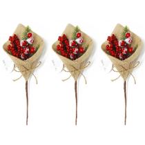Kit 3 Pick Natalino Azevinhos Com Tecido 28cm Enfeite De Natal Decoração Natalina