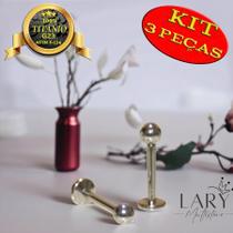Kit 3 Piercing Titânio Bolinha 3mm Labret Push Pin, Helix, Conch, Tragus, Boca, Medusa, Helix, Orelha