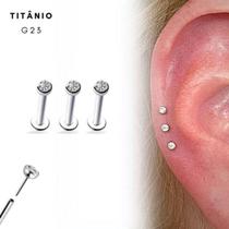 Kit 3 Piercings Orelha Titânio G23 Push Pin Ponto De Luz