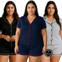 Kit 3 Pijama Americano Plus Size Blusa e Short Baby Doll - c11 KIT 3 BRENDA CINZA PRETO E MARINHO Kit 3 Pijama Americano Plus Size Blusa e Short Baby Doll - c11 KIT 3 BRENDA CINZA PRETO E MARINHO