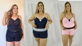 Kit 3 pijama Baby Doll Liganete Plus size