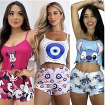 KIT 3 Pijama Baby Doll Personagem em Suede