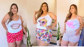 Kit 3 pijama Baby Doll SUED Plus size