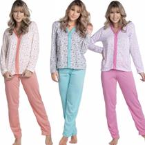 KIT 3 Pijama Estampado Amamentação Longo Vekyo Roupa Dormir Pós Parto Botão Linha Noite Inverno KIT 3 Pijama Estampado Amamentação Longo Vekyo Roupa Dormir Pós Parto Botão Linha Noite Inverno