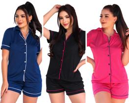 Kit 3 Pijama Feminino Americano Abertos Curtos Baby Doll