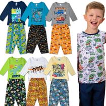 Kit 3 Pijama Infantil Menino Conjunto Longo Comprido Masculino Pijamas Infantis Manga Longa Algodão Juvenil Fechado Kids