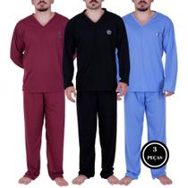 Kit 3 Pijama Inverno Blusa de Frio Masculino Manga Longa Calça Comprida -c7 ALEX PRETO VINHO FROZEN