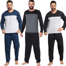 KIT 3 Pijama Masculino Bicolor Inverno WLS Modas Calça Comprida Blusa Manga Longa Roupa De Dormir KIT 3 Pijama Masculino Bicolor Inverno WLS Modas Calça Comprida Blusa Manga Longa Roupa De Dormir