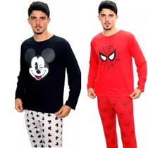 KIT 3 Pijamas Adulto Masculino Inverno HOMEM ARANHA MICKEY SONIC