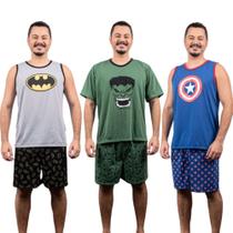 Kit 3 Pijamas Adultos Masculinos Curtos Super Herói - Bernanna