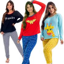 Kit 3 Pijamas De Frio Feminino Longo Inverno Manga e Calça - Pijamas Viçosa