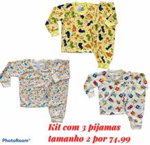 Kit 3 pijamas estampado infantil masculino