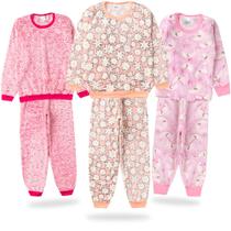 Kit 3 Pijamas Femiino De Frio Conjunto Soft Fofinho Fleece Várias Cores de Menina Infanto Juvenil