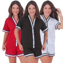 Kit 3 Pijamas Feminino Blogueirinha Americano Boa Forma