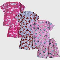 Kit 3 Pijamas Femininos Infantil Estampado 100% Algodão